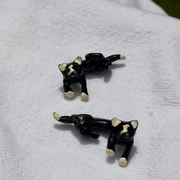 90s Vtg Enamel Cat 3D Drop Earrings - So Cute! - Picture 15 of 15